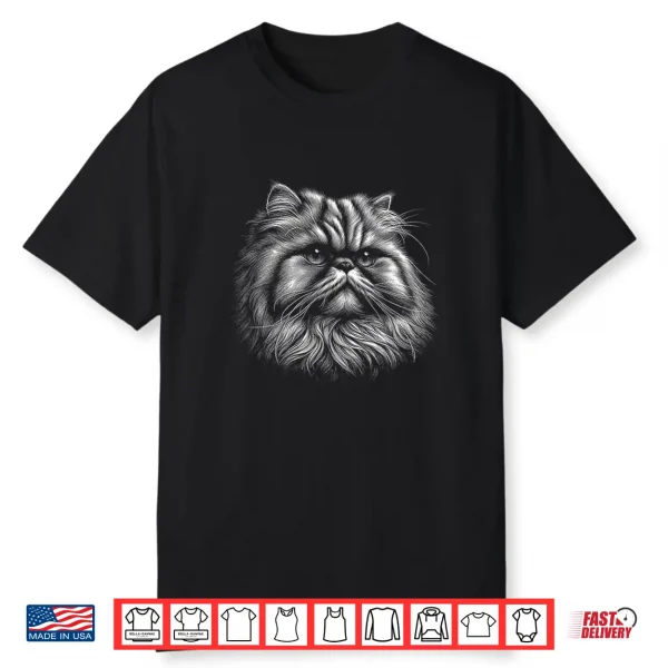 Vintage Persian Cat Face Graphic Art Design Shirt