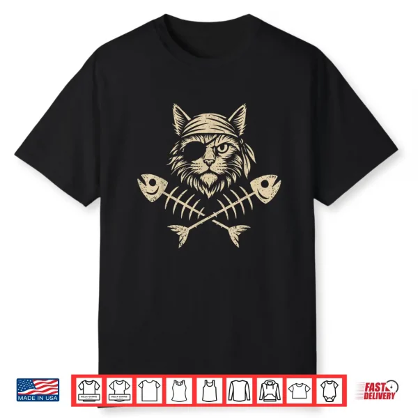 Vintage Pirate Maine Coon Cat Crossbones Halloween Shirt