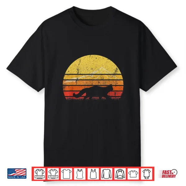 Vintage Retro Maine Coon Cat Silhouette Sunset Distressed Shirt