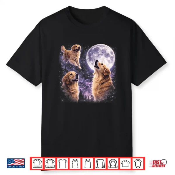 Vintage Three Golden Retriever Howling To The Moon Dog Art Shirt
