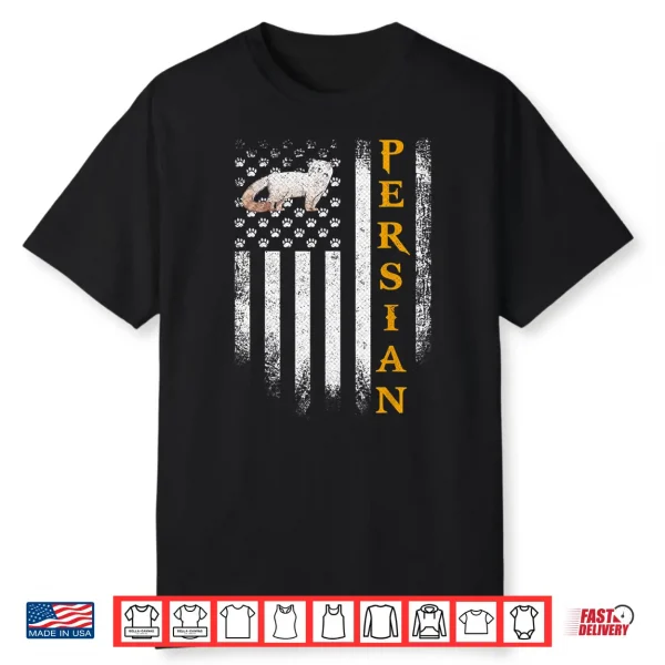 Vintage Usa American Flag Persian Cat Funny Kitties Lover Shirt