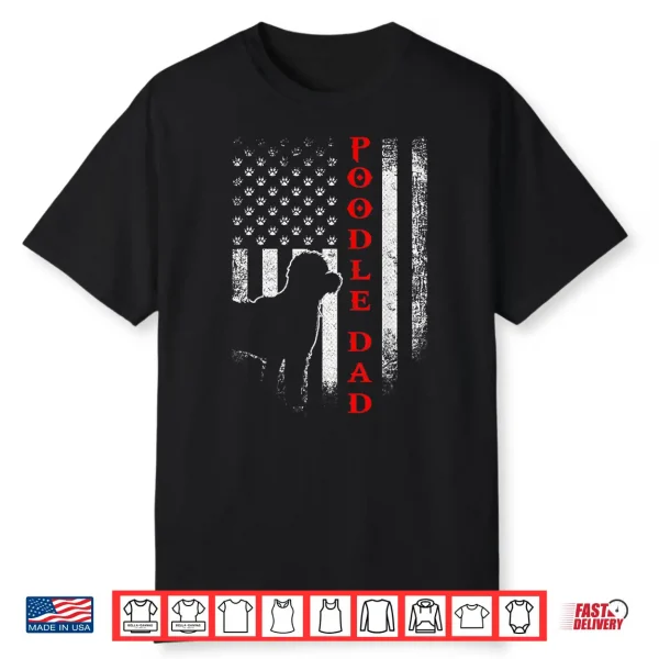 Vintage Usa American Flag Proud Poodle Dad Silhouette Funny Shirt