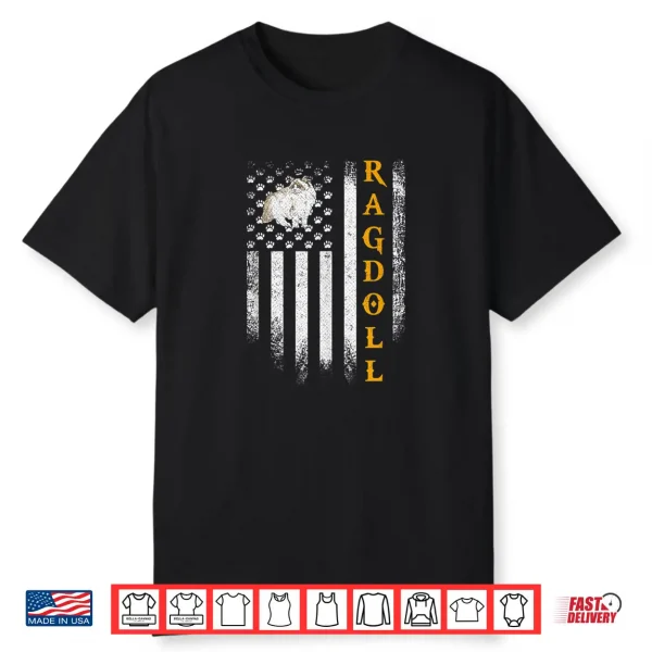 Vintage Usa American Flag Ragdoll Cat Funny Kitties Lover Shirt