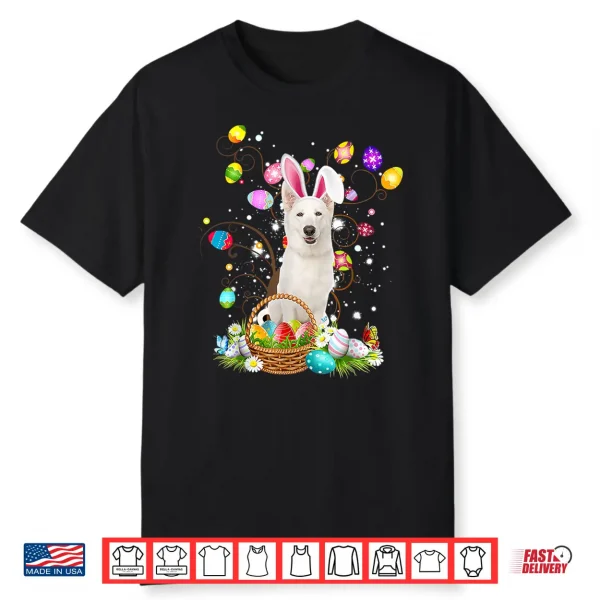 White German Shepherd Dog Easter Egg Hunting Basket Easter Shirt