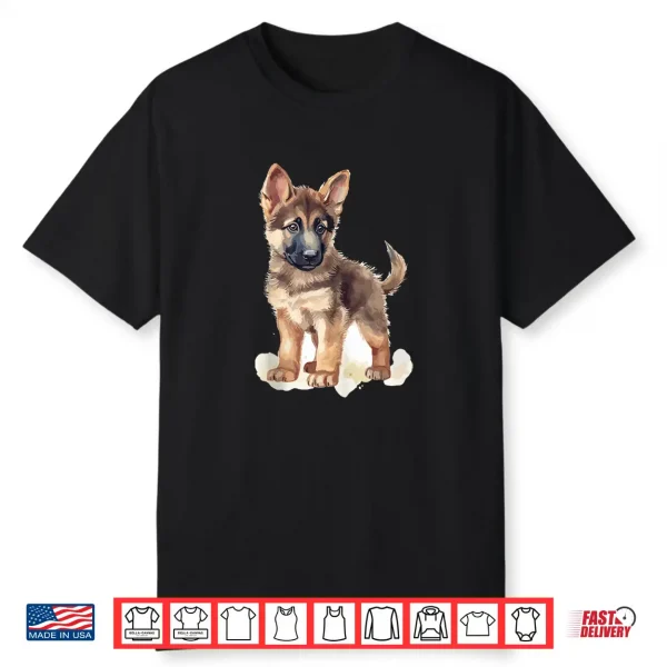Watercolor German Shepherd Puppy Professional Minimalist Modern Graphic Shirt