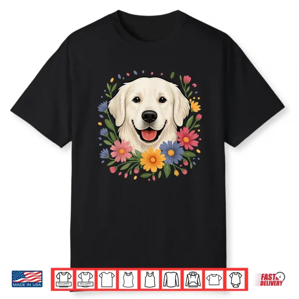 White English Cream Golden Retriever Colorful Spring Flowers Shirt