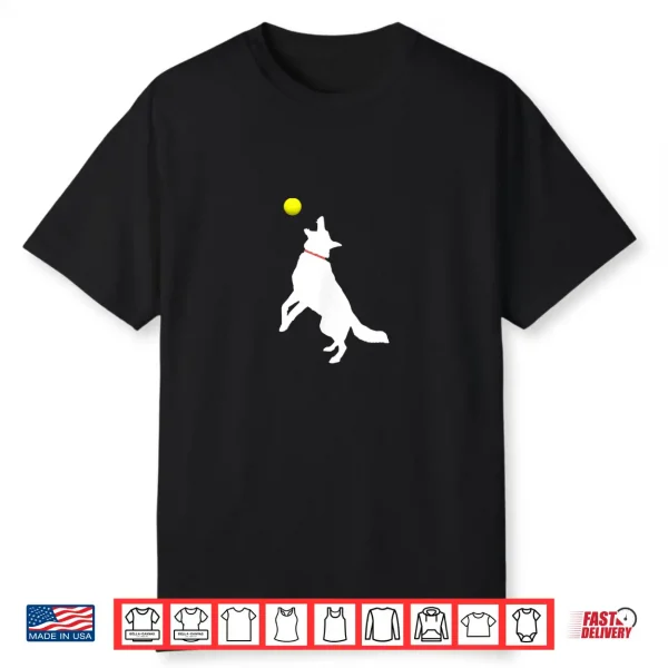 White German Shepherd Dog Gsd Catching Yellow Tennis Ball Shirt
