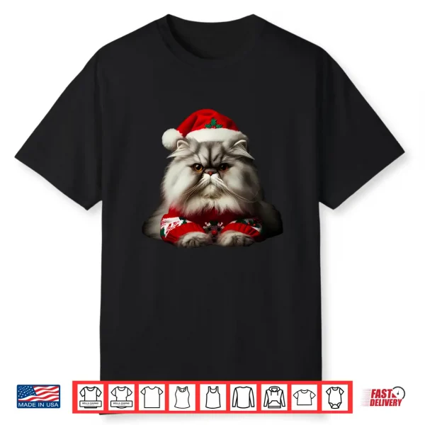 White Persian Cat With Santa Hat Christmas Xmas Owner Lover Shirt