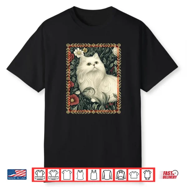 White Persian Cat In A Garden Elegant Vintage Shirt