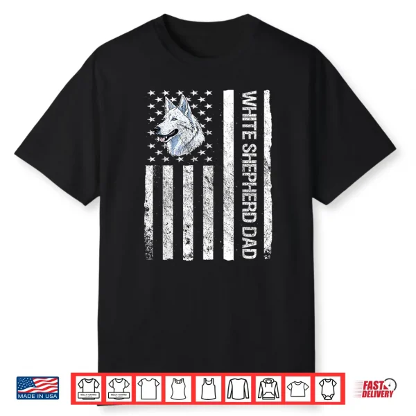 White Shepherd Dad Usa Flag White German Shepherd Shirt
