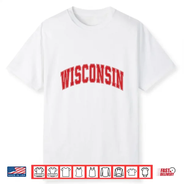 Wisconsin Wi Vintage Athletic Sports Red White Shirt