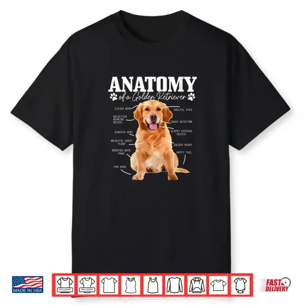 Womens Anatomy Of A Golden Retriever Funny Cute Dog Mom Dad Shirt