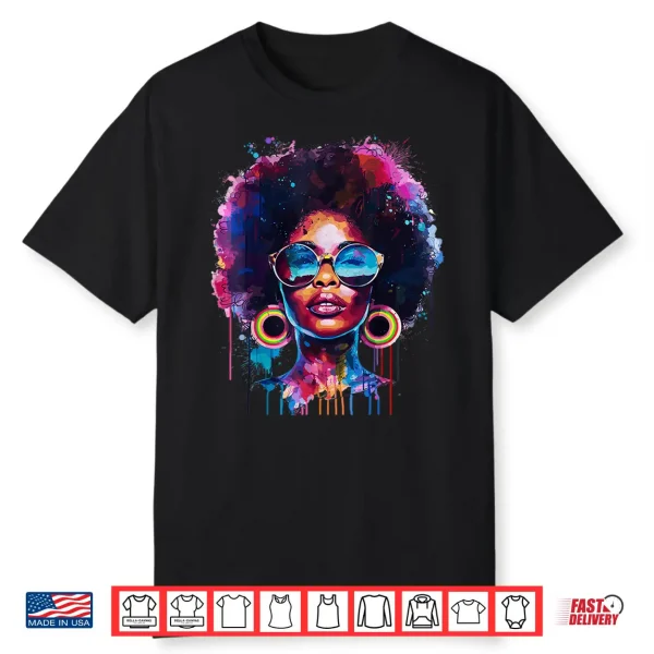 Womens Black Queen Afro Melanin Paint Dripping Juneteenth Shirt
