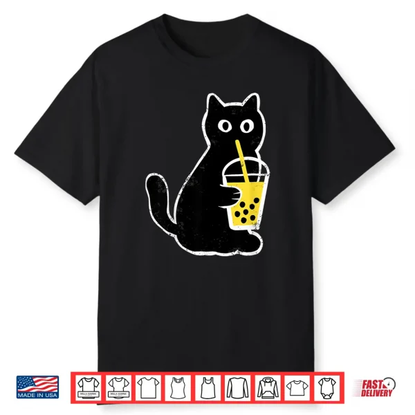 Womens Cat Boba Funny Anime Japanese Bubble Tea Lover Shirt