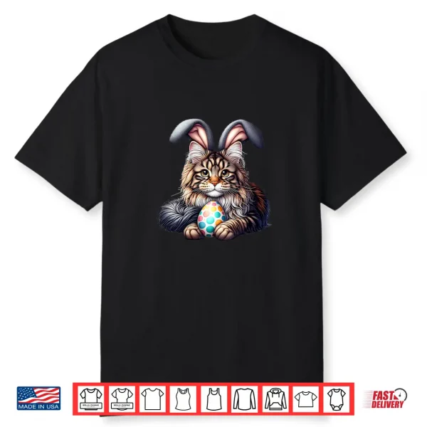 Womens Funny Easter Cute Maine Coon Cats Pets Bunny Rabbits Easter Shirt