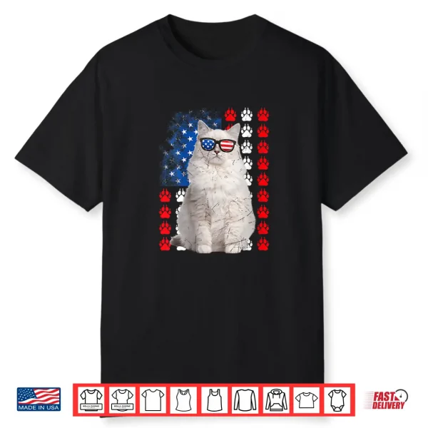 Womens Funny Ragdoll Cat Paws Usa Flag Indepedence Day 4Th Of July Shirt