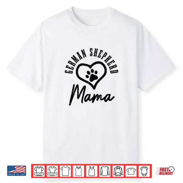 Womens German Shepherd Mama Heart Dog Paw German Shepherd Mom Shirt
