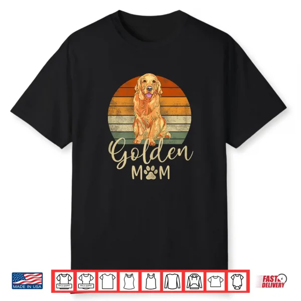 Womens Golden Mom Retro Sunset Golden Retriever Lover Gift Dog Mama Shirt
