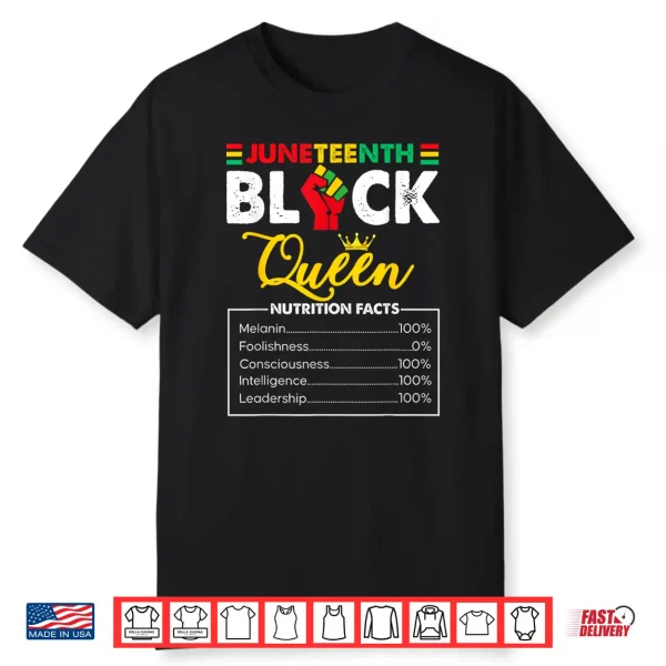 Womens Juneteenth Black African Queen Nutritional Facts Shirt