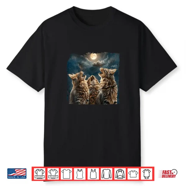 Womens Maine Coon Howl At Moon Cat Lover Shirt