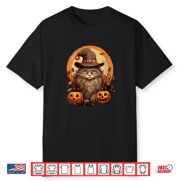 Womens Maine Coon Long Hair Cat Halloween Costume Magic Wizard Shirt