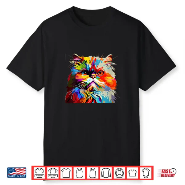 Womens Persian Cat Lovers Colorful Pop Art Persian Cat Shirt