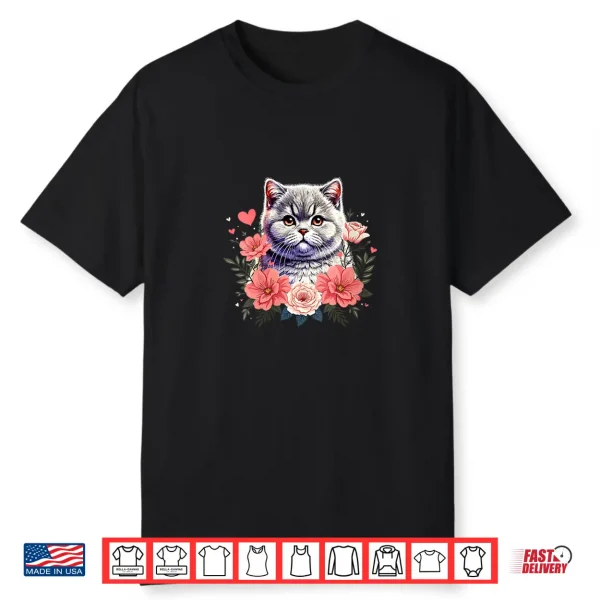 Womens Roses Flowers British Shorthair Cat Shirt
