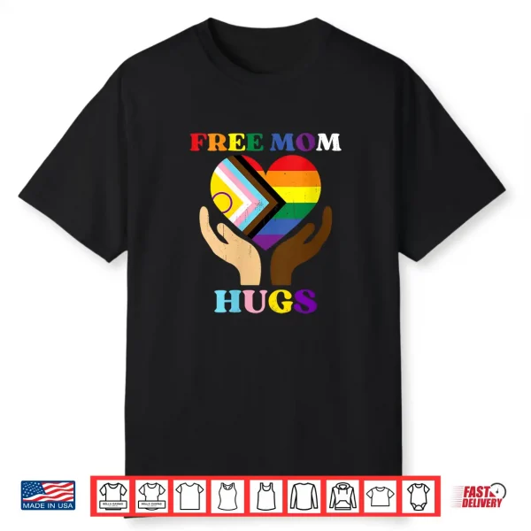 Womens Vintage Retro Free Mom Hugs Supports Lgbtq+ Gay Pride Month Shirt