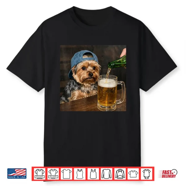 Yorkie Drinking Beer Funny Dog Meme Shirt