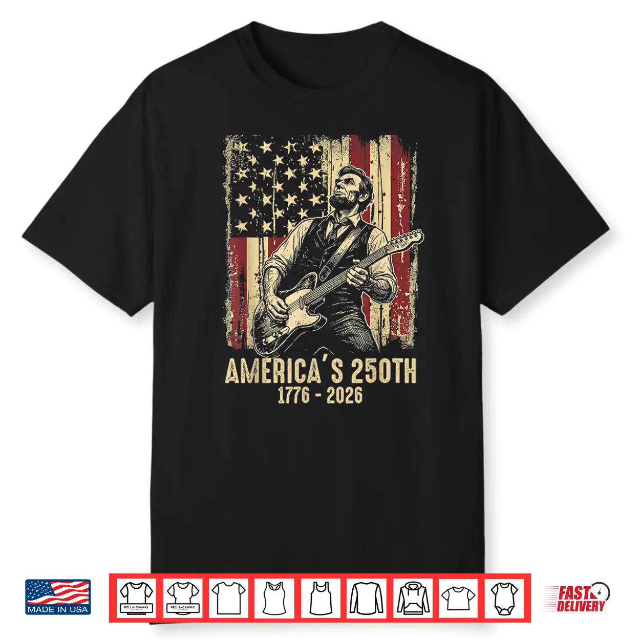 Abraham Lincoln Playing Guitar 4Th Of July 250Th Anniversary Shirt Abraham Lincoln Playing Guitar 4Th Of July 250Th Anniversary Shirt