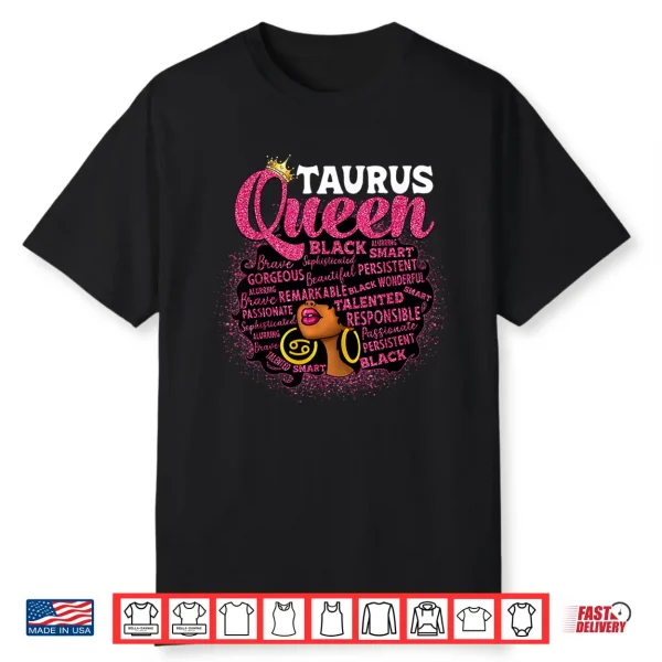 African American Women Zodiac Birthday Afro Taurus Queen Shirt
