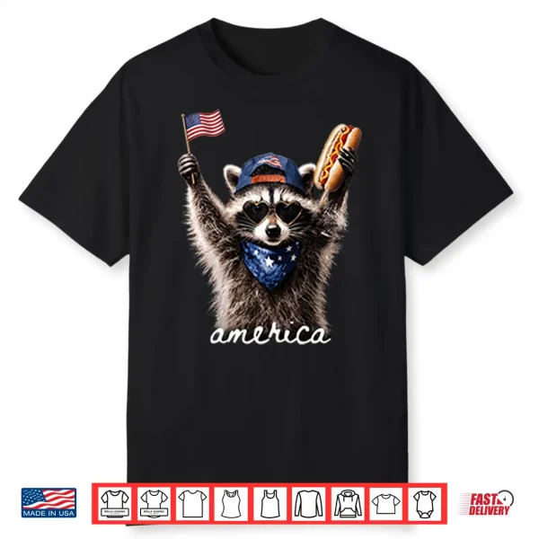 America Raccoon Hot Dog 4Th Of July Shirt