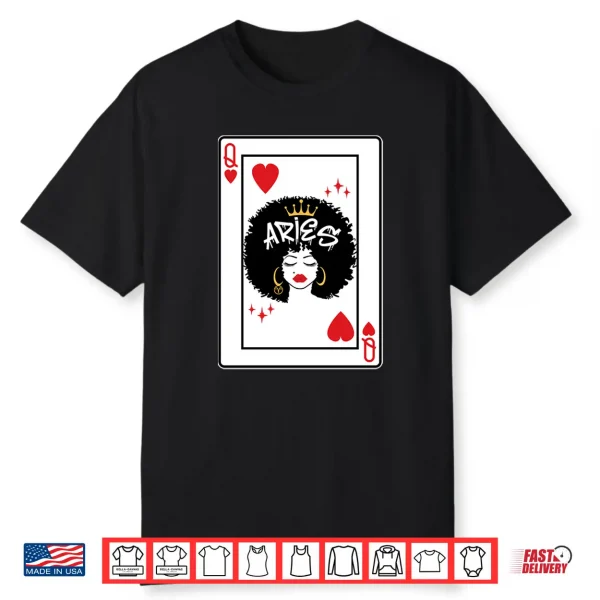 Aries Astrology Black Queen Hearts Blackjack Cards Poker Shirt