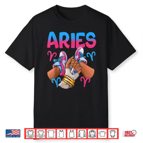 Aries Black Girl Women Sneakers Nails Zodiac Birthday Shirt