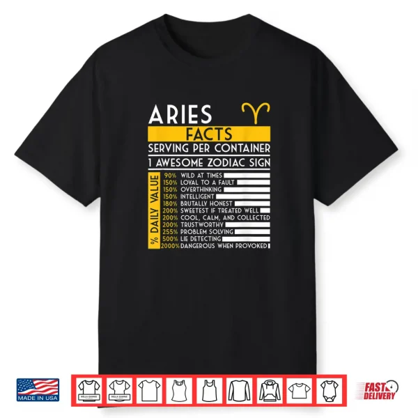 Aries Facts Zodiac Horoscope Funny Astrology Star Sign Shirt