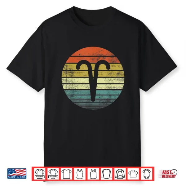 Aries Gifts Funny Retro Sunset Zodiac Sign Birthday Shirt
