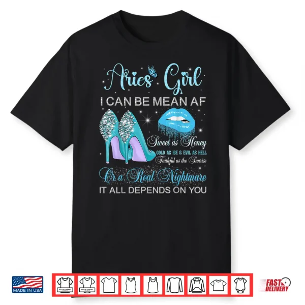 Aries Girl Birthday High Heels Dripping Lips Butterfly Shirt