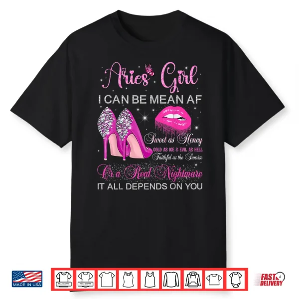 Aries Girl Birthday High Heels Dripping Lips Zodiac Women Shirt