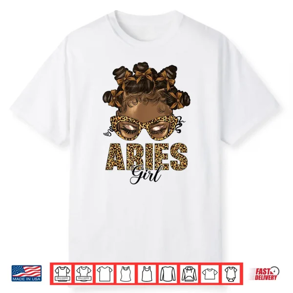 Aries Girl Black Women Bow Knot Hair Zodiac Birthday Shirt
