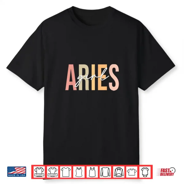 Aries Girl Boho Retro Vintage Zodiac Birthday Womens Shirt