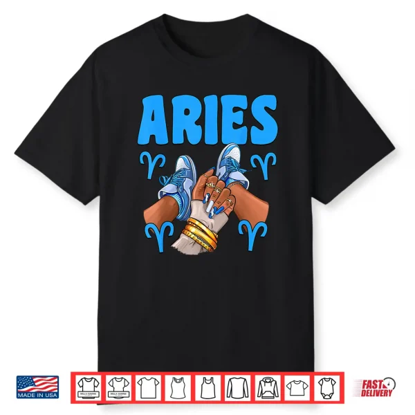 Aries Girl Sneakers Astrology Zodiac Bday Black Women Shirt