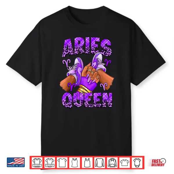 Aries Girl Zodiac Birthday Afro Queen Sneakers Nails Shirt