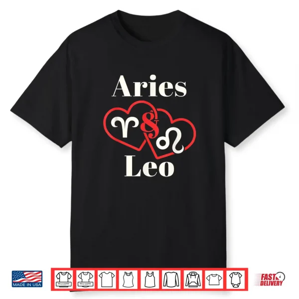 Aries Leo Zodiac Couples Astrology Heart Valentines Day Shirt
