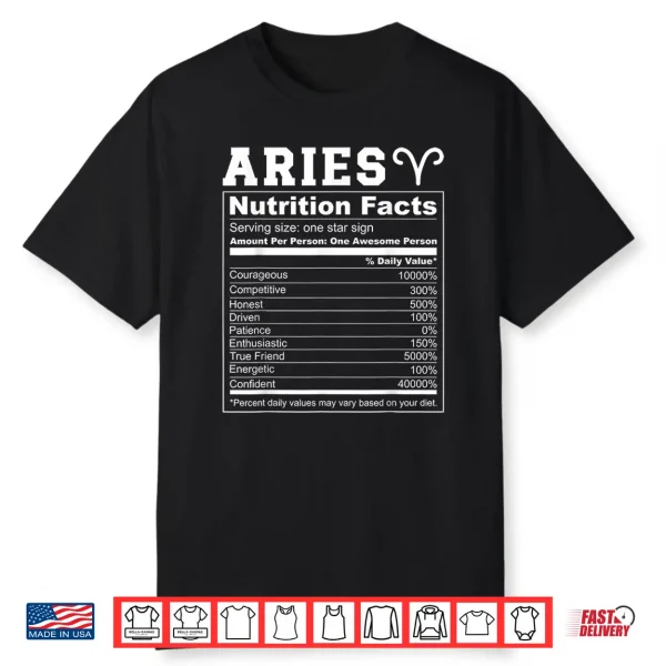 Aries Nutrition Facts Zodiac Sign Personality Aries Shirt