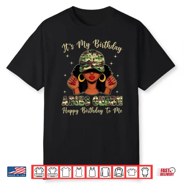 Aries Queen Afro Women Camo Cap Black Girl Birthday Shirt