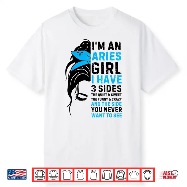 Aries Queen Aries Zodiac Sign Messy Bun Women Girls Ladies Shirt