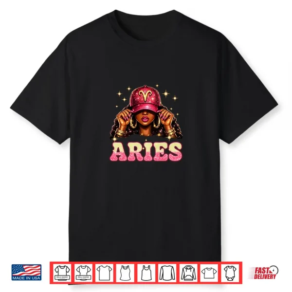 Aries Queen Black Girl Women Cap With Zodiac Sign Afro Girl Shirt