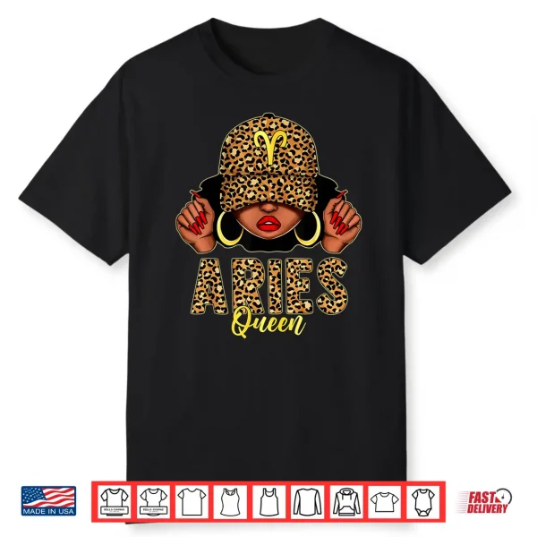 Aries Queen Black Woman Leopard Cap Hat Zodiac Birthday Shirt