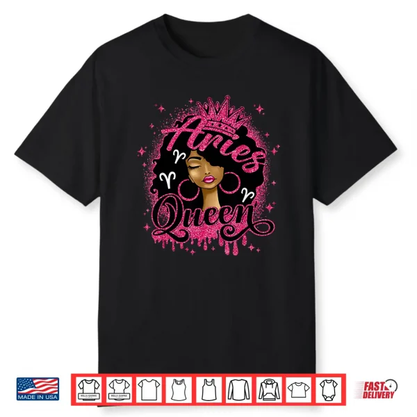 Aries Queen Curly Afro Woman Girl Birthday Zodiac Sign Shirt