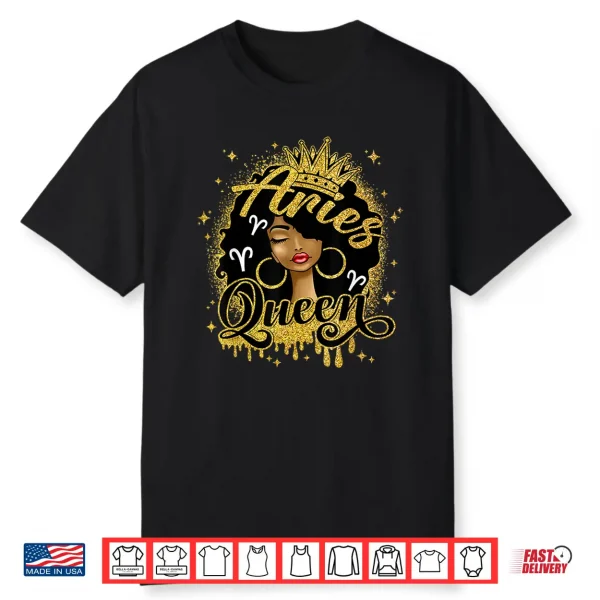 Aries Queen Curly Afro Women It’S My Birthday Zodiac Shirt